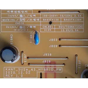 FUENTE DE PODER PARA TV SAMSUNG / NUMERO DE PARTE BA43FA130 / KANT_SU2e_43_HYBRID_PW / DISPLAY ST4251D01-B VER.2.1 / MODELOS UN43TU7000 / UN43TU700D / UN43TU7000B / UN43CU7000 / UN43AU7000 / UN43AU7000FXZX BH10 / MAS MODELOS EN DESCRIPCIÓN